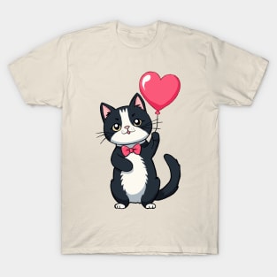 Tuxedo cat with a heart balloon T-Shirt